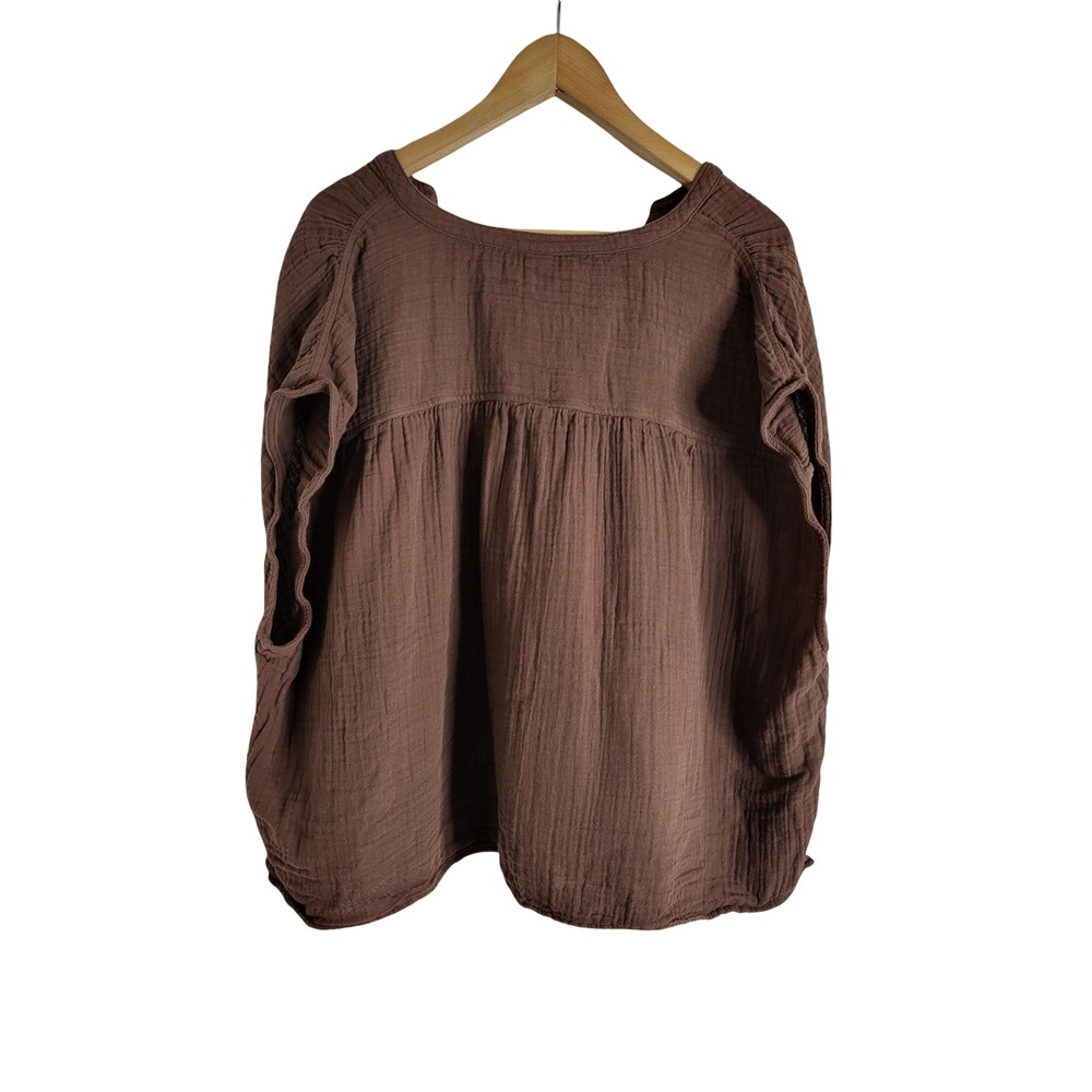 Old Navy 2X Brown Cotton Double Gauze V-Neck Flowy Blouse Earthcore Cabincore - Picture 4 of 7